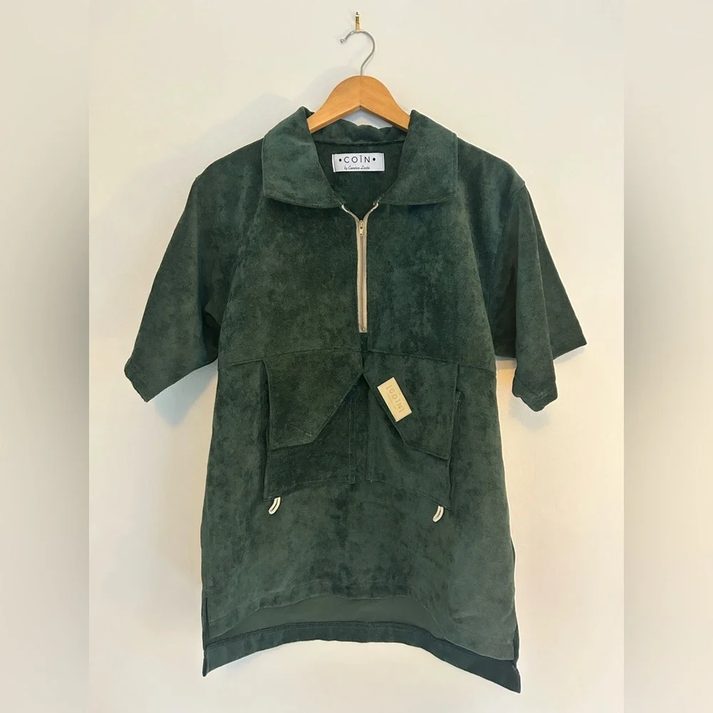 ATELIER COIN Designer Couture One of A Kind Top Sporty Terry Cotton Green Sz S - Picture 1 of 7